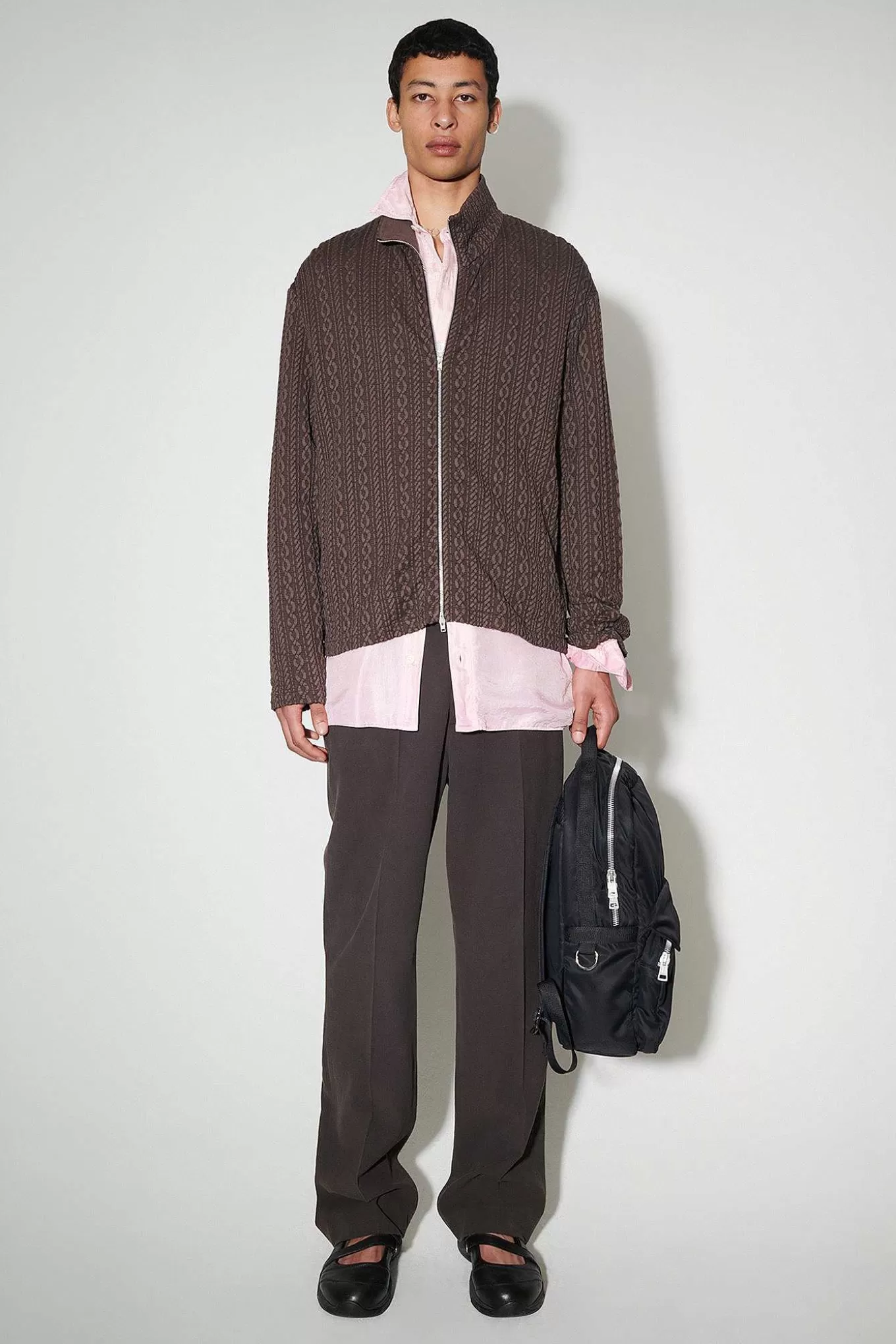 Our Legacy Jersey | Shrunken Fullzip Polo Indulgent Choco Cable Jacquard