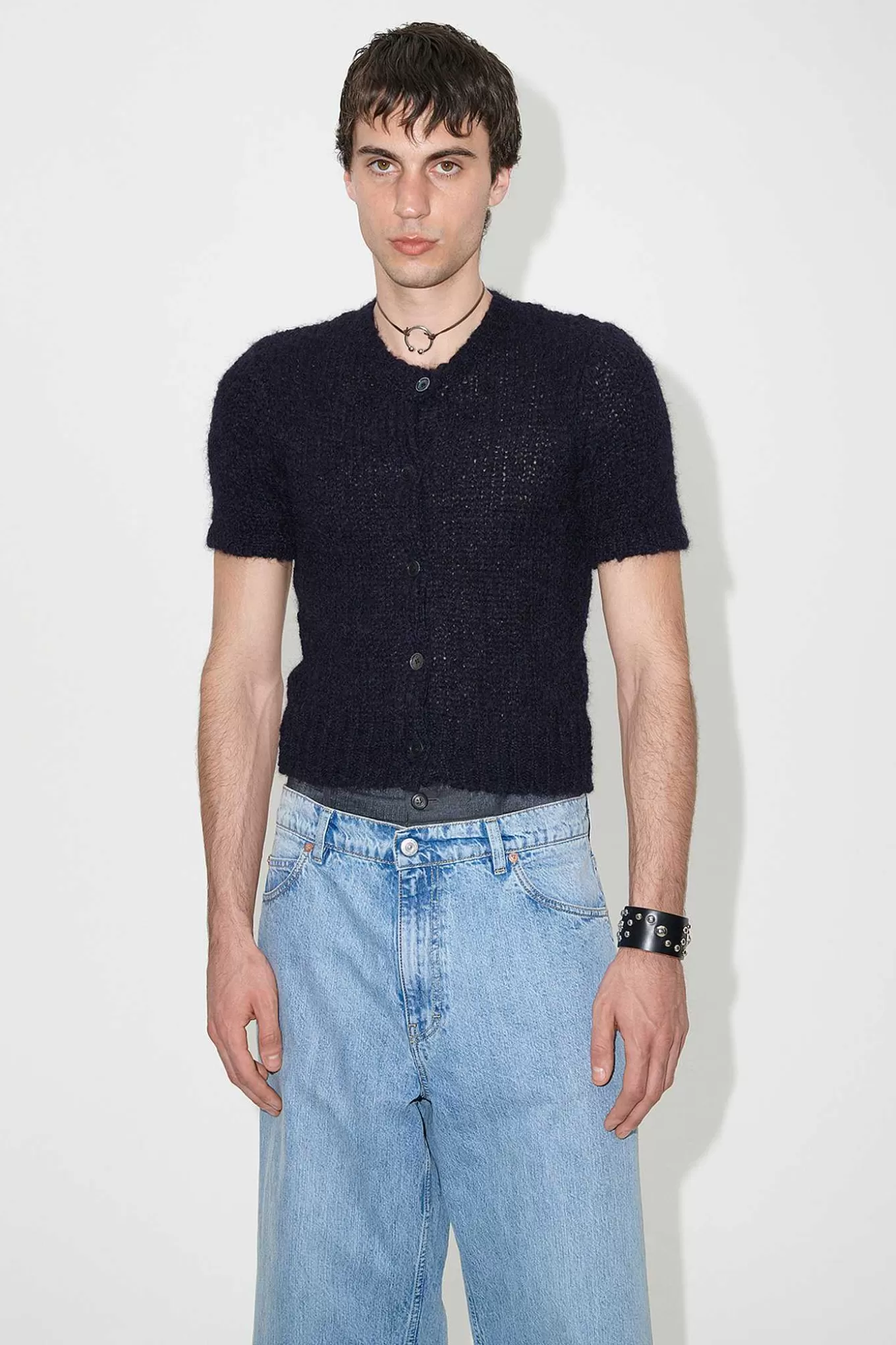 Our Legacy Stickat | Shrunken Shortsleeve Navy Fuzzy Mohpaca