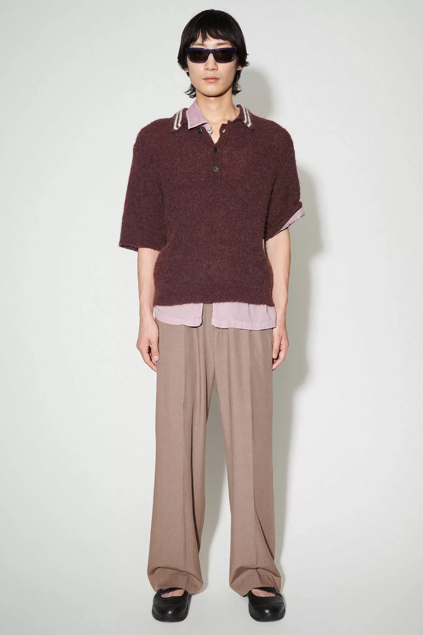 Our Legacy Stickat | Traditionell Polo Euro Aubergine Fuzzy Alpaca