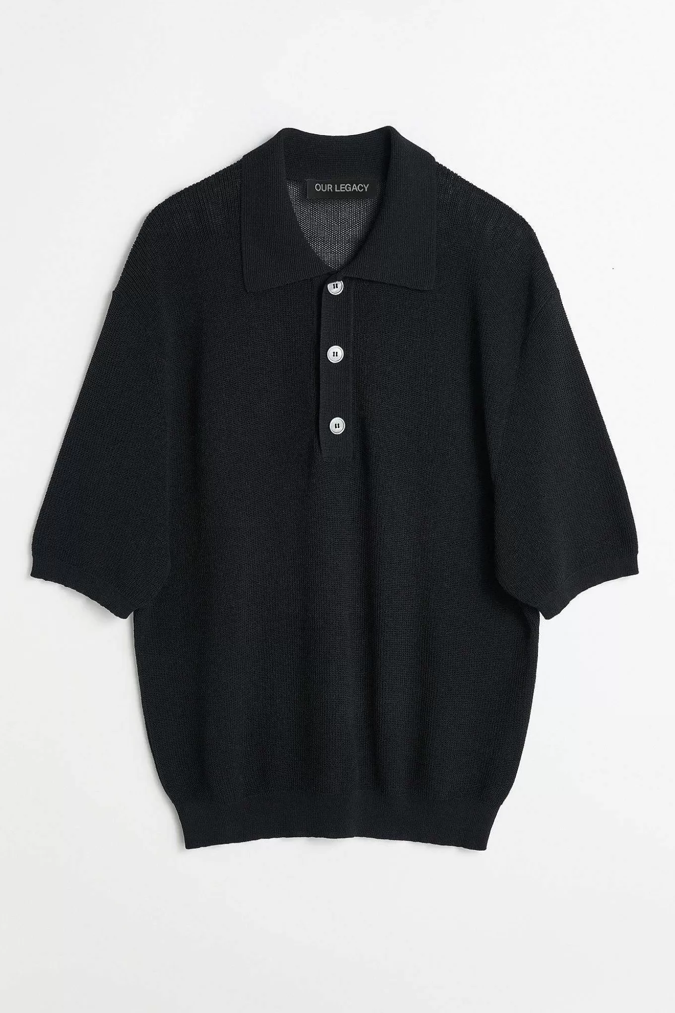 Our Legacy Stickat | Traditionell Polo Shadow Black Crispy Cotton